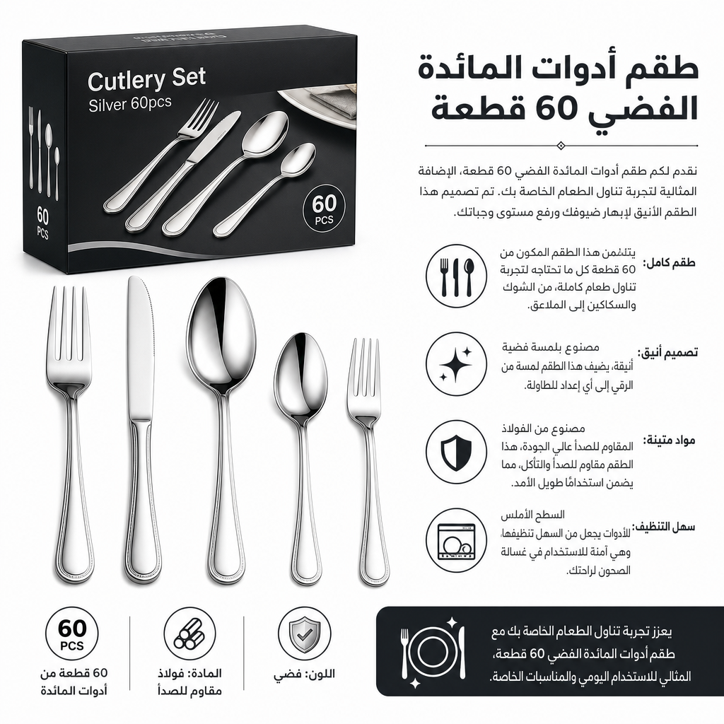 Cutlery Set Silver 60pcs