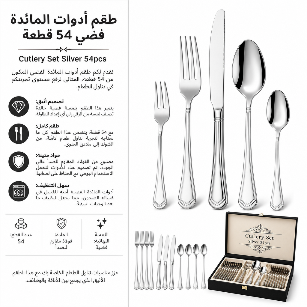 Cutlery Set Silver 54pcs