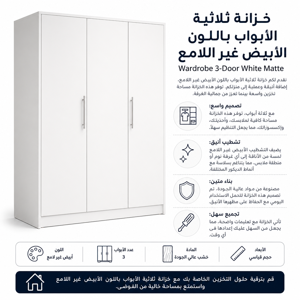 Wardrobe 3-Door White Matte