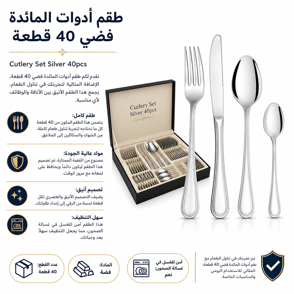 Cutlery Set Silver 40pcs