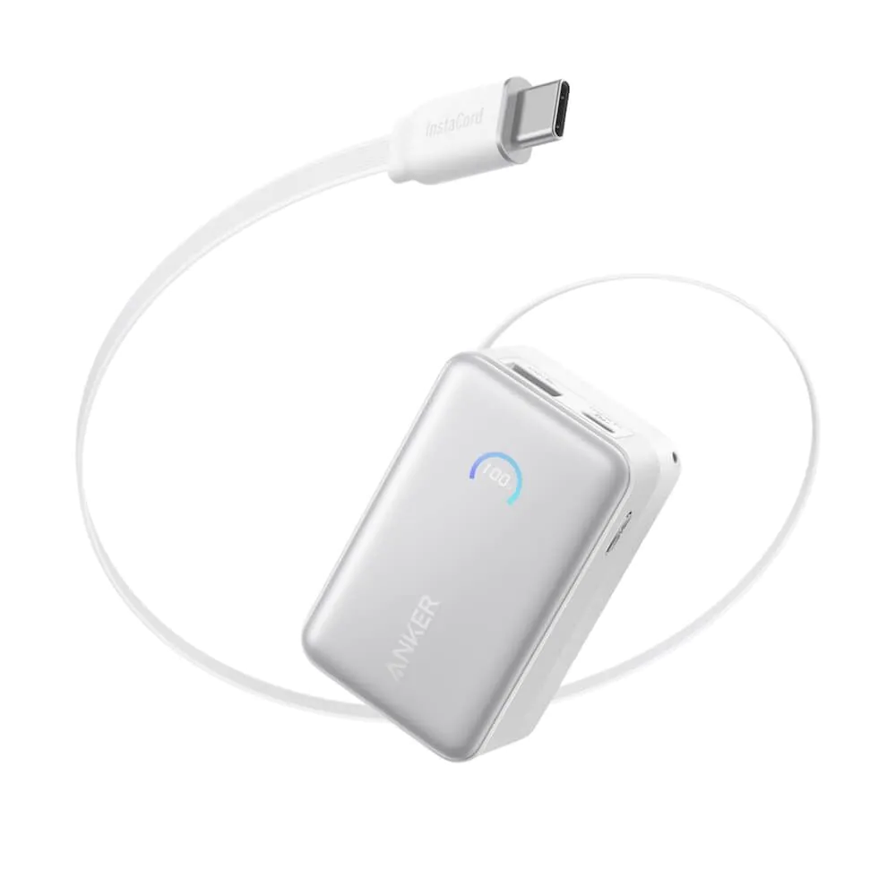 Anker Nano Power Bank (10K, 45W, Built-In Retractable USB-C Cable) White
