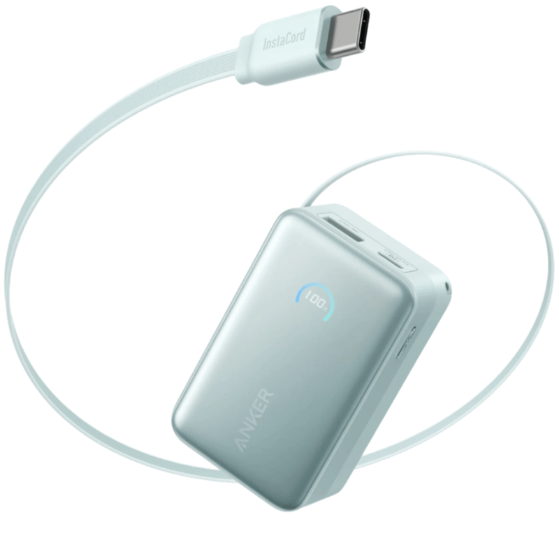 Anker Nano Power Bank (10K, 45W, Built-In Retractable USB-C Cable) Teal Oasis