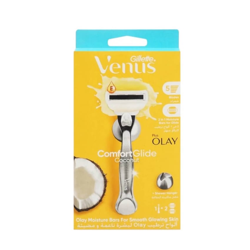 Gillette Venus Comfortglide with Olay Coconut Womens Razor Handle Blade Refills Silver 2 Count