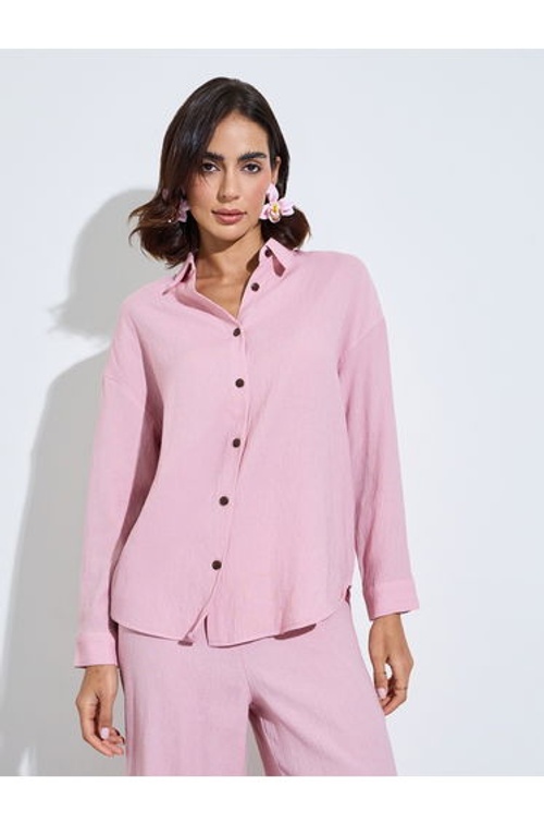 oversize fit long length shirt with shirt collar and wide leg pants modest set product thumbnail 2
