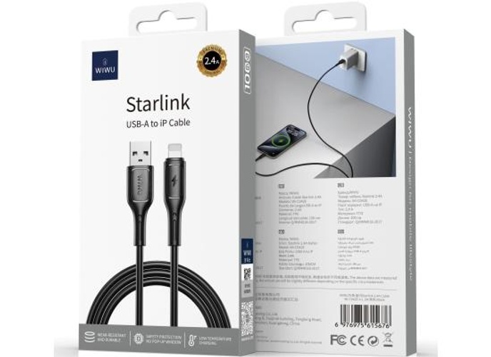WiWU Wi-C042E A-L 2.4A Charging Cable USB - A to Lightning Data Transfer Cable 1M - Black product thumbnail 2