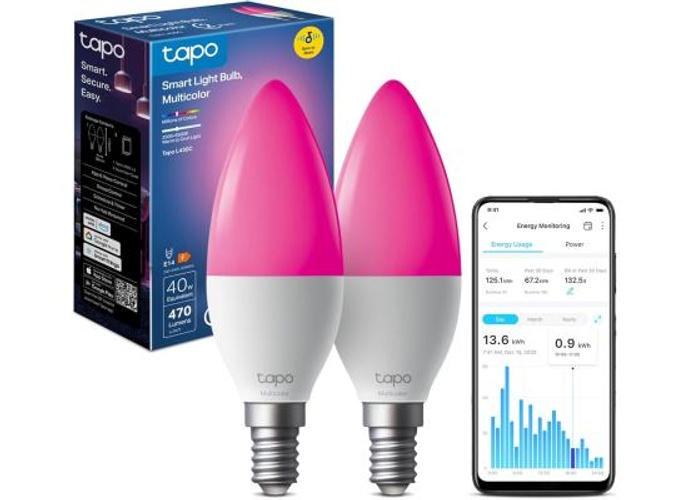 Tapo L430C (2-Pack) Smart WiFi Light Bulb E14, 470 Lumens, 16 Million Colours, Dimmable, Schedule & Timer, Energy Monitoring, Compatible with Alexa, Google Assistant and Samsung SmartThings product thumbnail 2