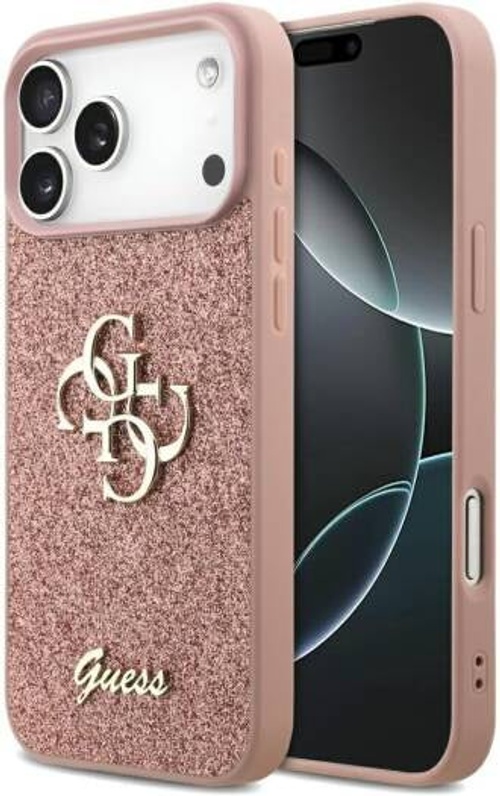 كفر جيس (Guess) بريق "Glitter" مع شعار 4G المعدني الكبير للايفون 17 برو و17 برو ماكس - زهري product thumbnail 5