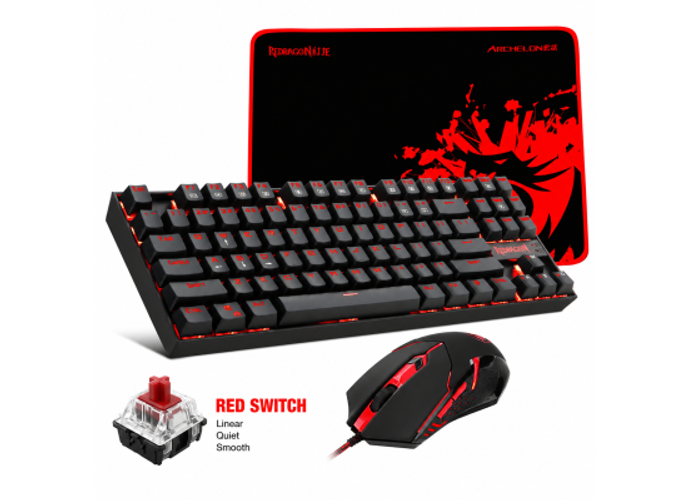 Redragon - K552-BA Mechanical Keyboard & Mouse & Large Mouse Pad Combo - 87 Key LED Backlit Adjustable Brightness and Breathing Effects - 100% Anti-Ghosting (Keyboard, Mouse, Mousepad Set) - Red Switch product thumbnail 2