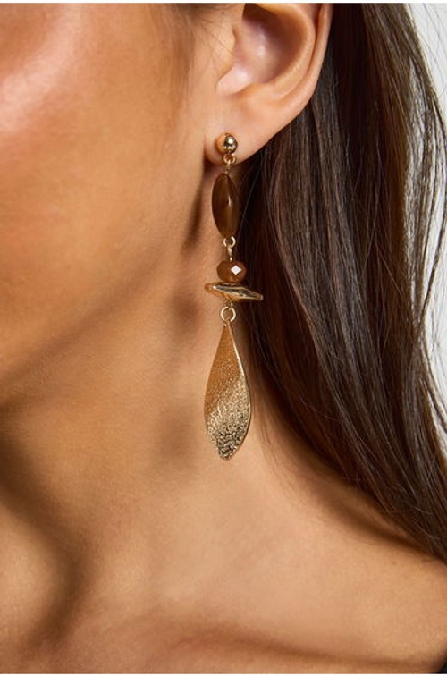 Hammered Gold & Resin Drop Earrings - gold