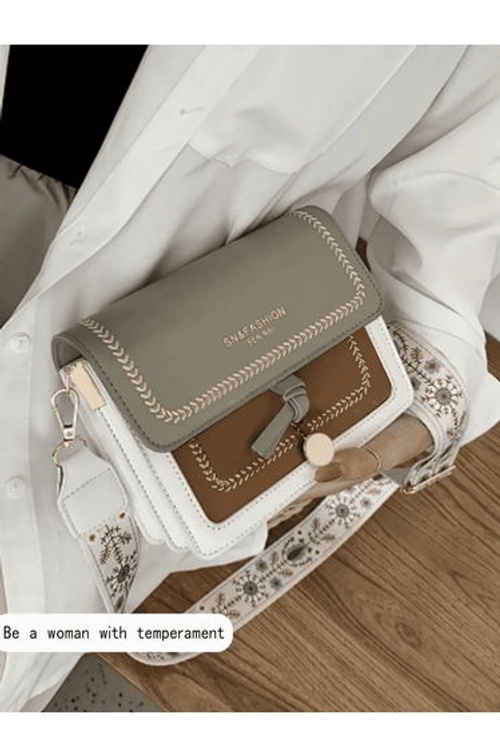 Green Color Block Shoulder Bag with Flap Closure product thumbnail 3