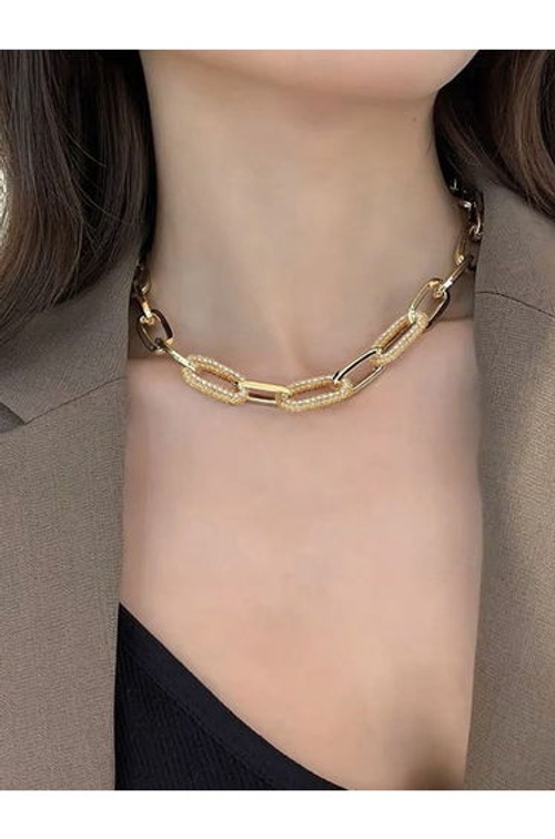Chain Link Rhinestone Inlaid Necklace product thumbnail 2