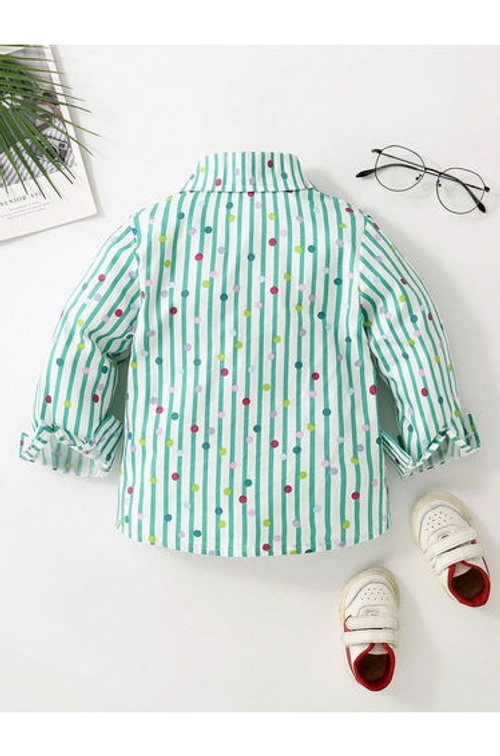 Boys Green Striped Polka Print Shirt product thumbnail 2