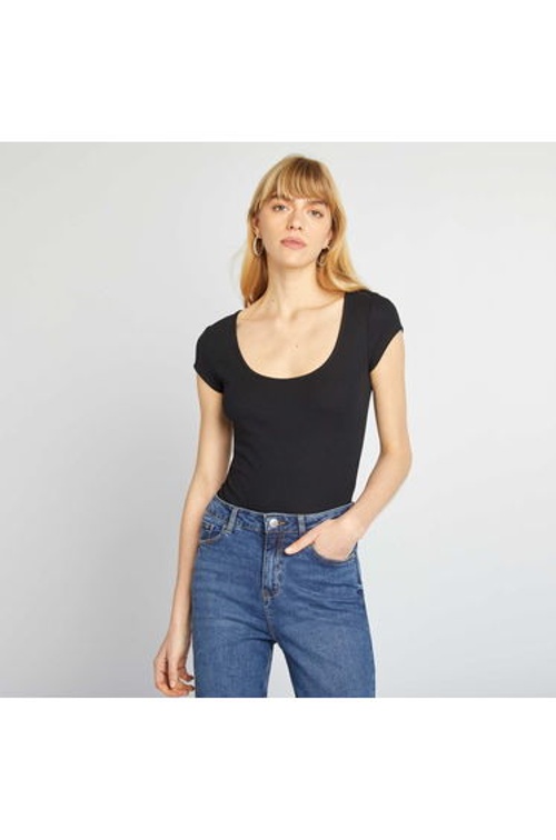 Short-sleeved ribbed bodysuit BLACK product thumbnail 3