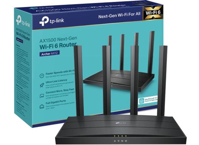 TP-Link Archer AX12 Wi-Fi 6 Router AX1500 Router, Dual-Band 5GHz & 2.4GHz Network, Up to 1000 Mbps Internet Access, WPA3 Security, 1201 Mbps (5GHz) + 300 Mbps (2.4GHz) - Black product thumbnail 2