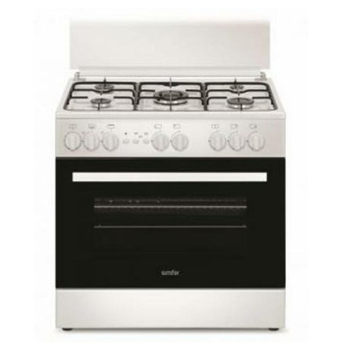 Simfer 80x55 cm Freestanding Gas Oven with 5 Burners, Gas Grill, Push-Button Ignition & Double Glass Door - Stainless Steel (F8000SGRW)