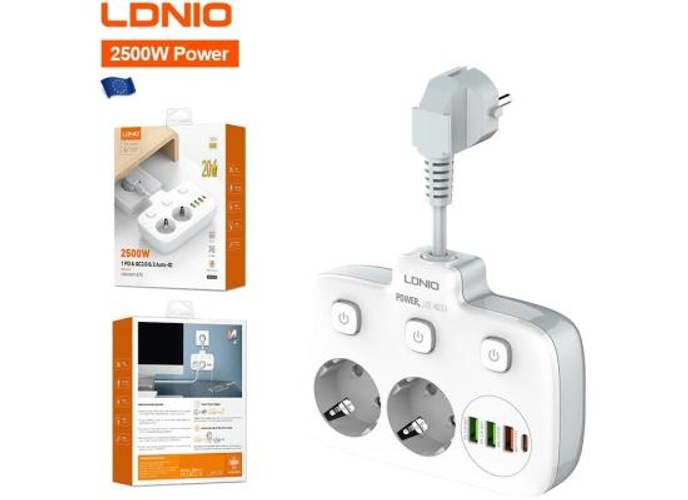 LDNIO SE2435 2 AC Outlets Portable Electrical Extension & 20W USB-C PD Fast Charging & Multi-Device Protection EU Plug - White product thumbnail 2