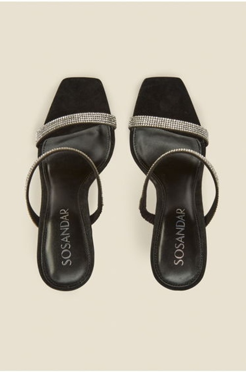 Kiera Black Suede Diamante Double Strap Square Toe Mule product thumbnail 4