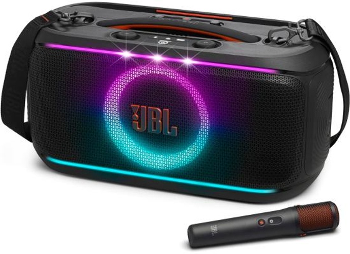 JBL PartyBox On-The-Go 2 - Portable Party Speaker with one Wireless Digital mic, Handle and a Shoulder Strap, Dynamic lightshow, Up to 15 Hours Playtime, Splash Proof & Auracast™ (Black) product thumbnail 2