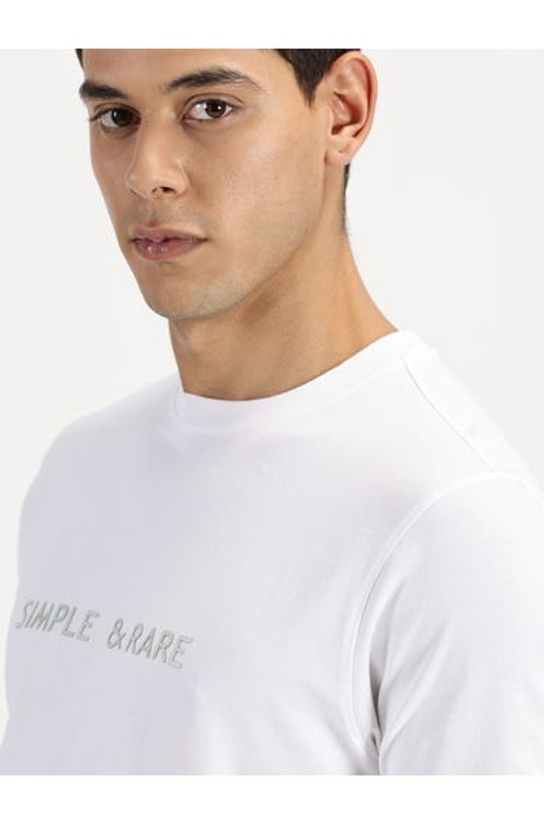 Men White Slogan Print Short Sleeve T-Shirt product thumbnail 4