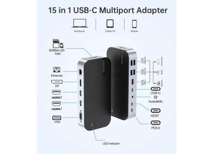 Choetech HUB-M52 15 In 1 Laptop USB C Docking Station Dual Monitor For Notebook , Mobile & Tablet product thumbnail 2