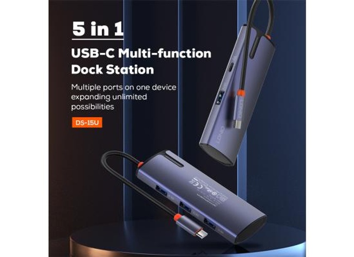 LDNIO DS-15U USB Type c Hub 5 in 1 USB Hub Multi-Function Adapter for MacBook Pro and Type C Windows Laptops - Gray product thumbnail 2