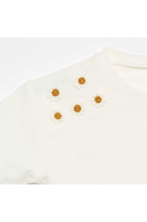 Short-sleeved T-shirt with shoulder flowers WHITE product thumbnail 2