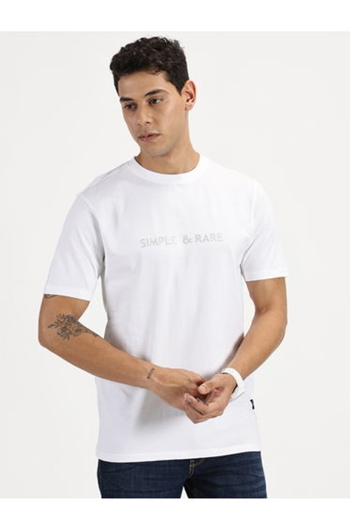 Men White Slogan Print Short Sleeve T-Shirt product thumbnail 3
