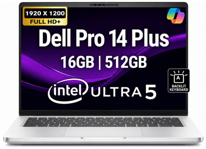 Dell Pro 14 Plus PB14250 (2026) AI Capable PC NEW Intel® Ultra 5 Gen II 236U vPro 8-Cores Elegant & Durable Aluminum Design w/ 3 Years Wrranty , Platinum Silver product thumbnail 2