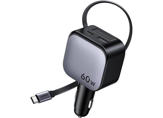 UGREEN 60W Car Charger with Retractable Cable, 3-Port Fast Charger with 30W PD USB-C, USB-A, Cigarette Lighter Adapter Compatible with iPhone 17 16 15, Galaxy S25 S24, iPad, GPS, 12V Car Accessories product thumbnail 2