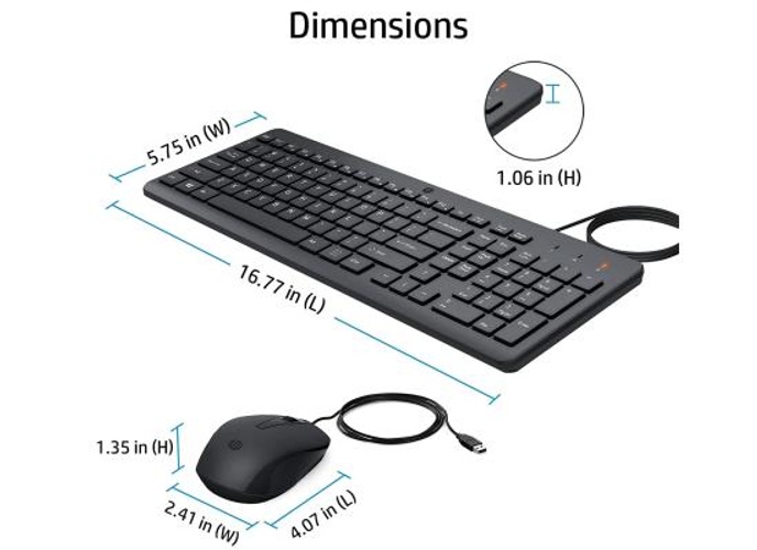 HP 150 Wired Keyboard & Mouse Combo USB 12 Shortcut Keys 6° Adjustable Slope Keyboard & 1600 DPI Optical Sensor Mouse product thumbnail 2