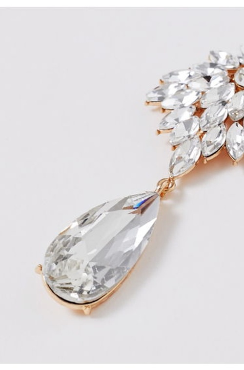 Leaf Teardrop Rhinestone Dangle Earrings in Silver product thumbnail 2
