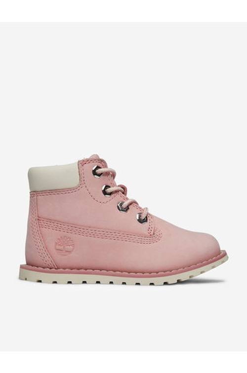 Timberland Girls Pokey Pine Mid Lace Up Boots with Zip in Pink