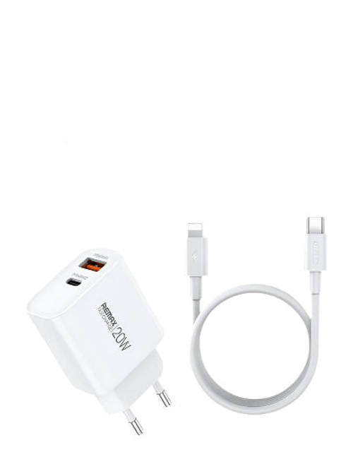 Remax Wall Charger USB A & Type C Fast Charger, 20Watts, White