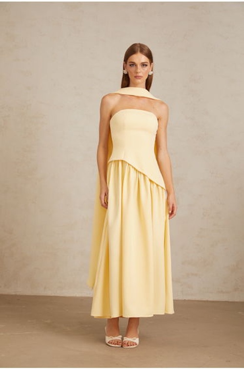 Sidonie Yellow Off-Shoulder Panel Maxi Gown