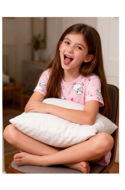 Girls Pink Sheep Print Short Sleeve Nightdress
