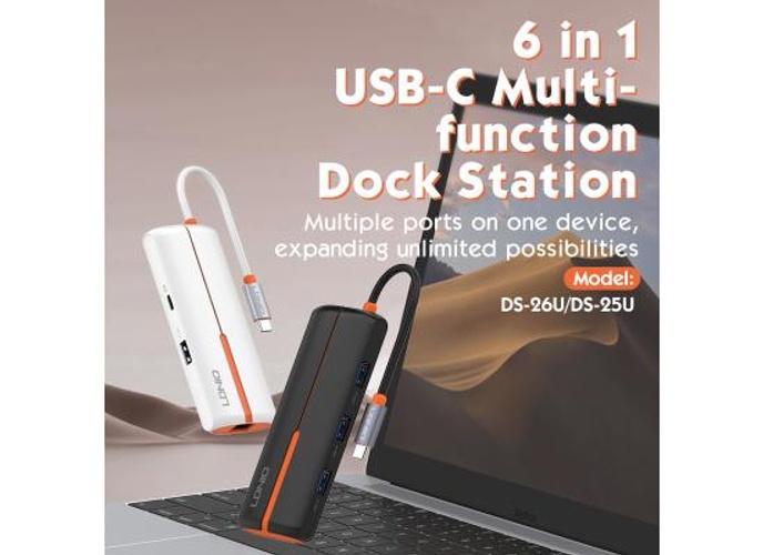 LDNIO DS-26U 6-in-1 PD Power Charging Multifunction Type c to USB Hub for macbook Usb Hubs - White product thumbnail 2