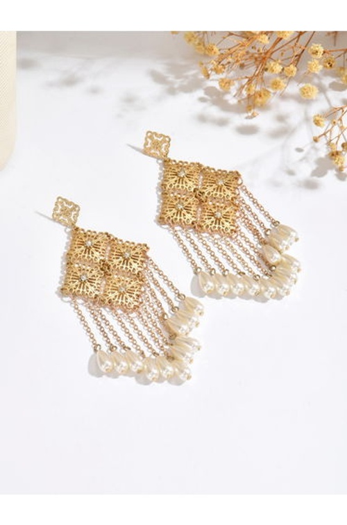 Women Gold Rhombus Dangle Earrings product thumbnail 3