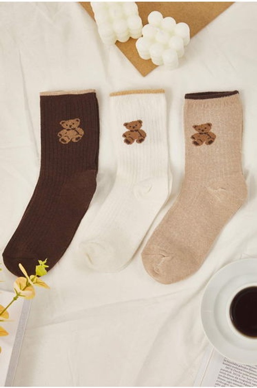 Brown-Beige 3-Pack Animal Jacquard Knit Socks product thumbnail 4