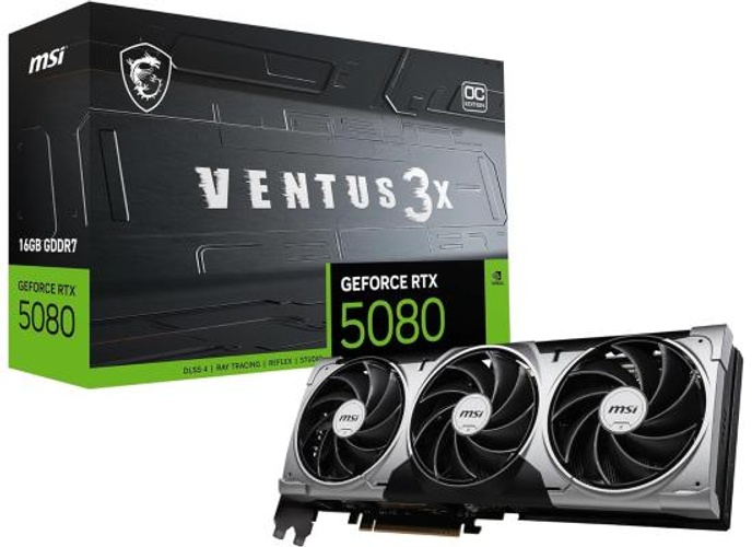 MSI GeForce RTX 5080 VENTUS 3X OC Graphics Card, 16GB GDDR7 256-Bit Memory, 2640 MHz Boost Clocks, 10752 CUDA Cores, 30 Gbps Memory Speed, PCI Express Gen 5 product thumbnail 2