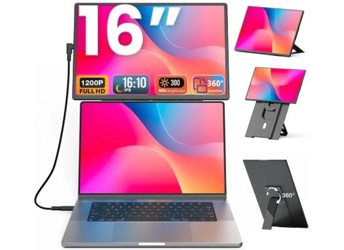 V2COM N2 16" IPS Full HD Portable Monitor Extender with Height-Adjustable Case Stand, 360° Rotation & Vertical Lift, USB-C/HDMI Plug & Play VESA Mount Support product thumbnail 2
