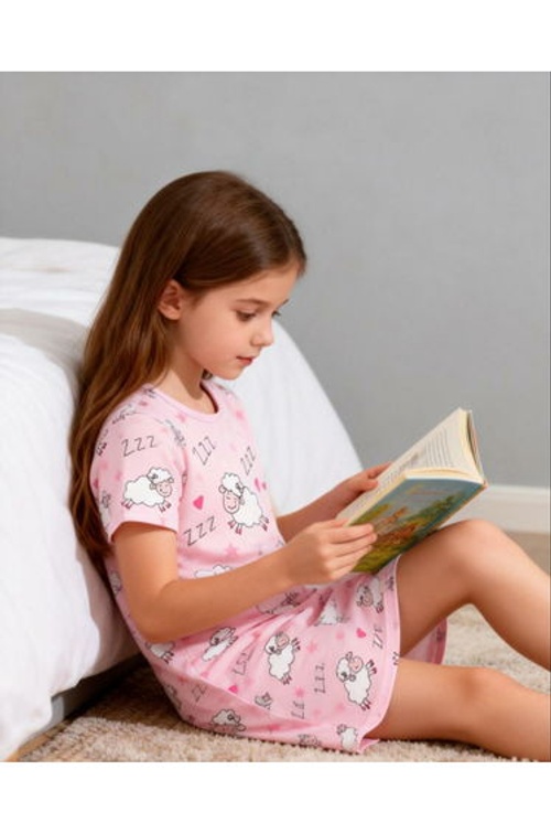 Girls Pink Sheep Print Short Sleeve Nightdress product thumbnail 4