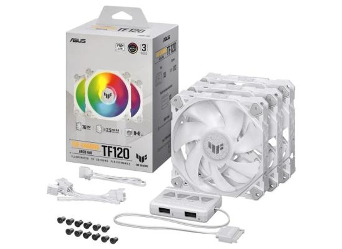 ASUS TUF Gaming TF120 ARGB Triple Fan Kit w/ Controller 3Pin LEDs Blade 120mm PWM Control For Computer Case & Liquid Radiator -White product thumbnail 2
