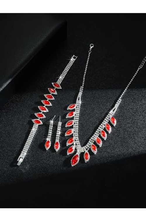 Red Crystal Necklace with Bracelet and Earrings Set product thumbnail 4
