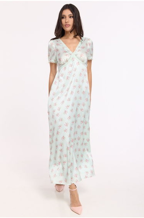 Mint Floral V Neck Midi Dress product thumbnail 2