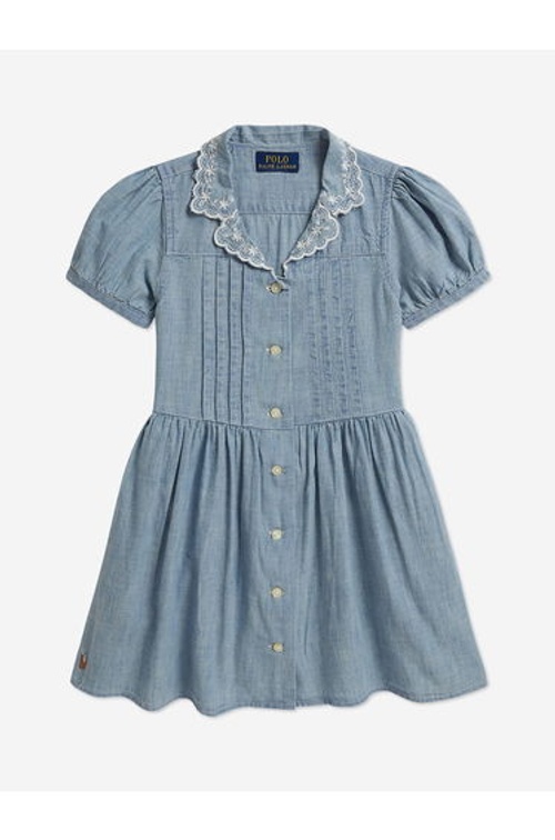 Ralph Lauren Girls Chambray Shirt Dress in Blue product thumbnail 4