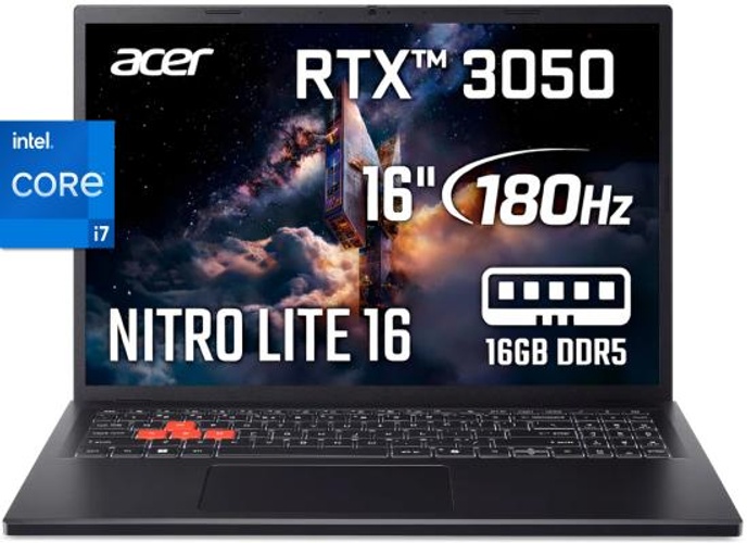 Acer Nitro Lite 16 (2025) NL16-71G-76UF 13Gen Intel Core i7 10-Cores w/ DDR5 Memory & Nvidia RTX 3050 6GB & 180 Hz Display - Black product thumbnail 2