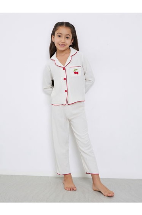 Girls White Pocket Detail Shirt and Pyjama Set