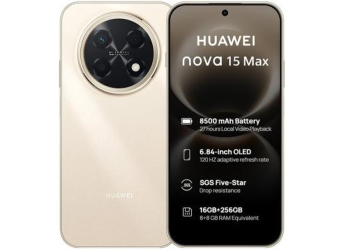 Huawei Nova 15 Max Dual SIM – 120Hz OLED Display, 50MP Ultra Sensing Rear Camera, 8GB RAM, 256GB Storage, 8500mAh Battery , Blush Gold product thumbnail 2