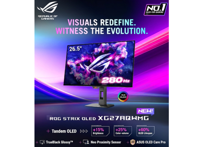 ASUS ROG Strix XG27AQWMG 27” TrueBlack Glossy™ Tandem OLED 2K QHD 280Hz 0.03ms DisplayHDR™ 500 Proximity Sensor Adaptive-Sync HDMI 2.1, Black product thumbnail 2