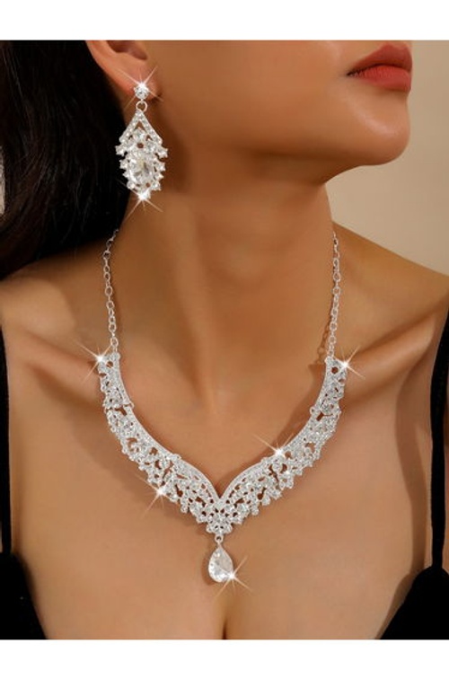 2-Piece Embellished Rhinestone Pendant Necklace and Earrings Jewelry Set product thumbnail 2